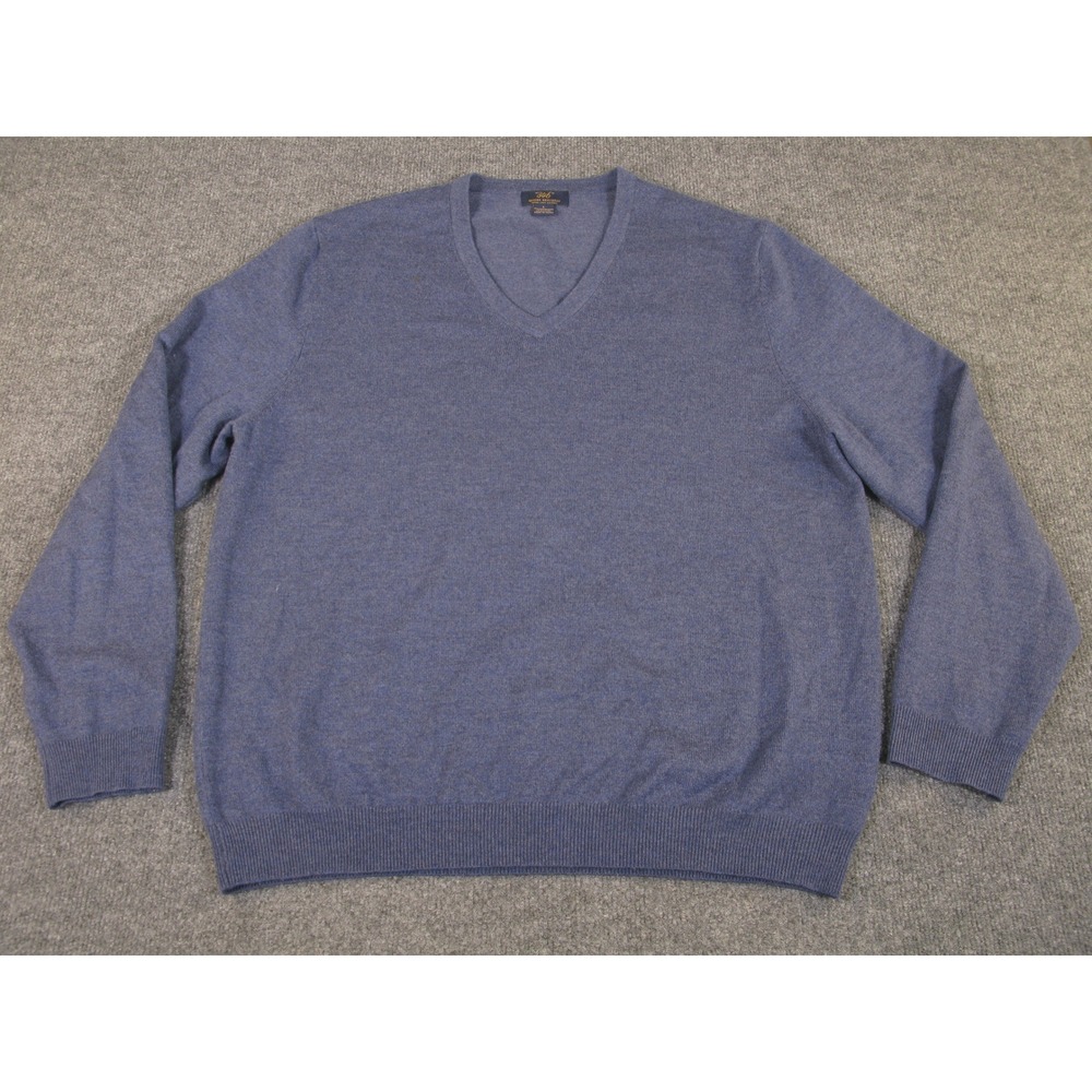Brooks Brothers 346 Mens Blue Extra Fine Merino Wool V-Neck Sweater Large L 2291